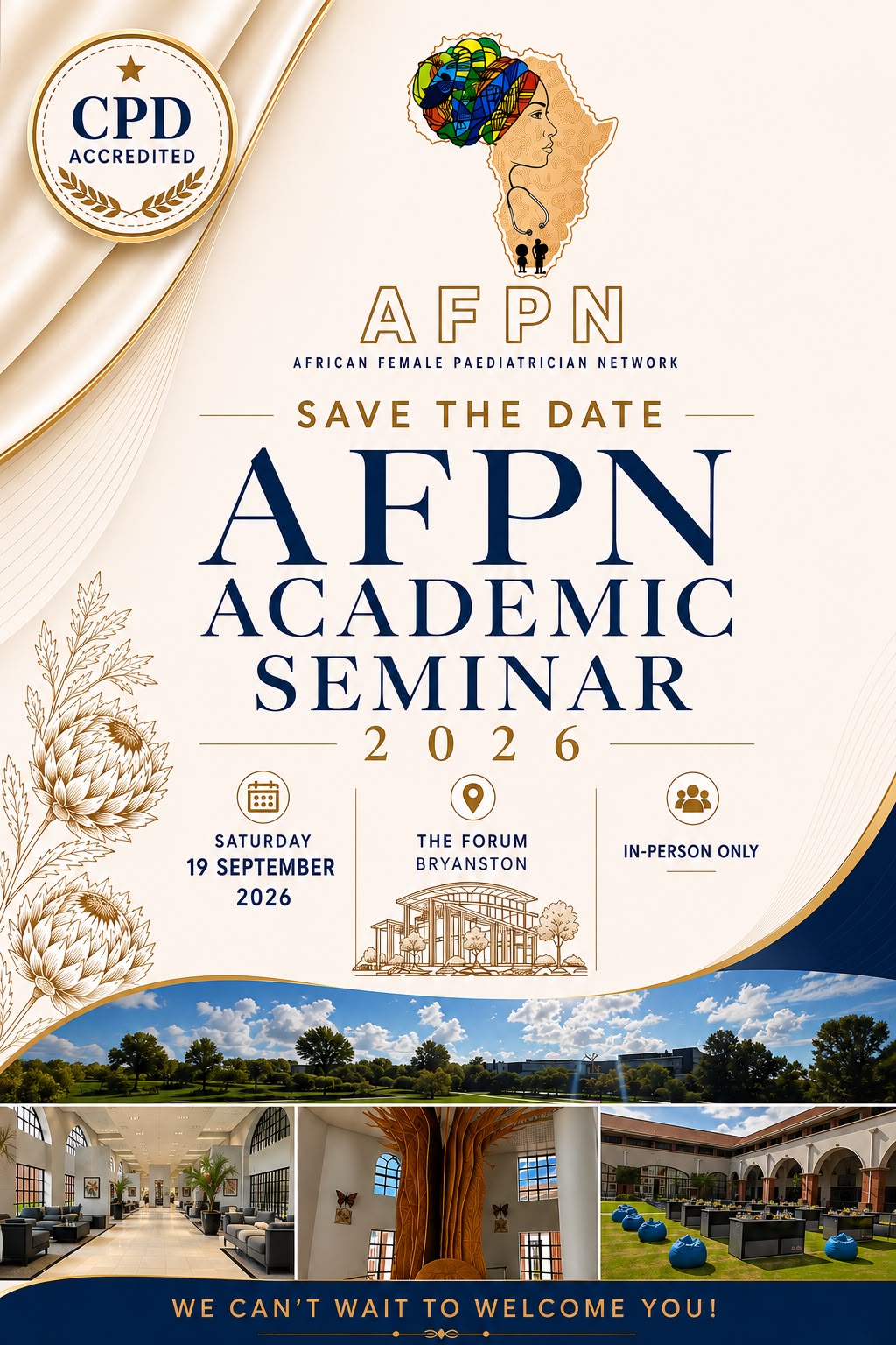 Save the date poster for the AFPN Academic Seminar 2026, Saturday 19 September 2026 at The Forum Bryanston, in-person only, CPD accredited